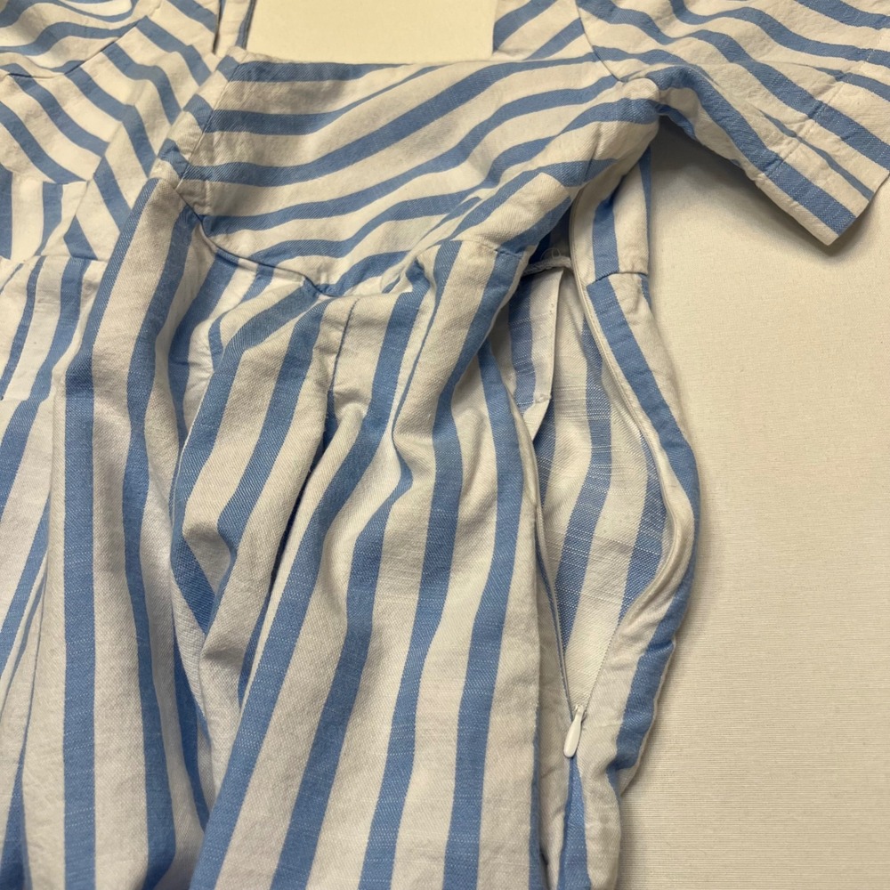 A New Day Blue White Striped Sweetheart Neck Cotton Cottage Midi Dress Size 10 - Picture 6 of 9